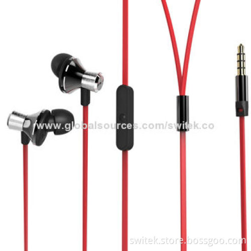Metal In-ear Earphones for Mobile Phones, Super Bass 13mm, Driver Units, Various Colors, Flat Cable